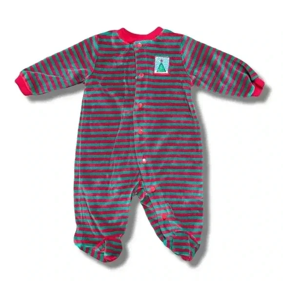 Carter's Christmas Pajamas Green/Red Striped Unisex 0-3 mo - Picture 1 of 4